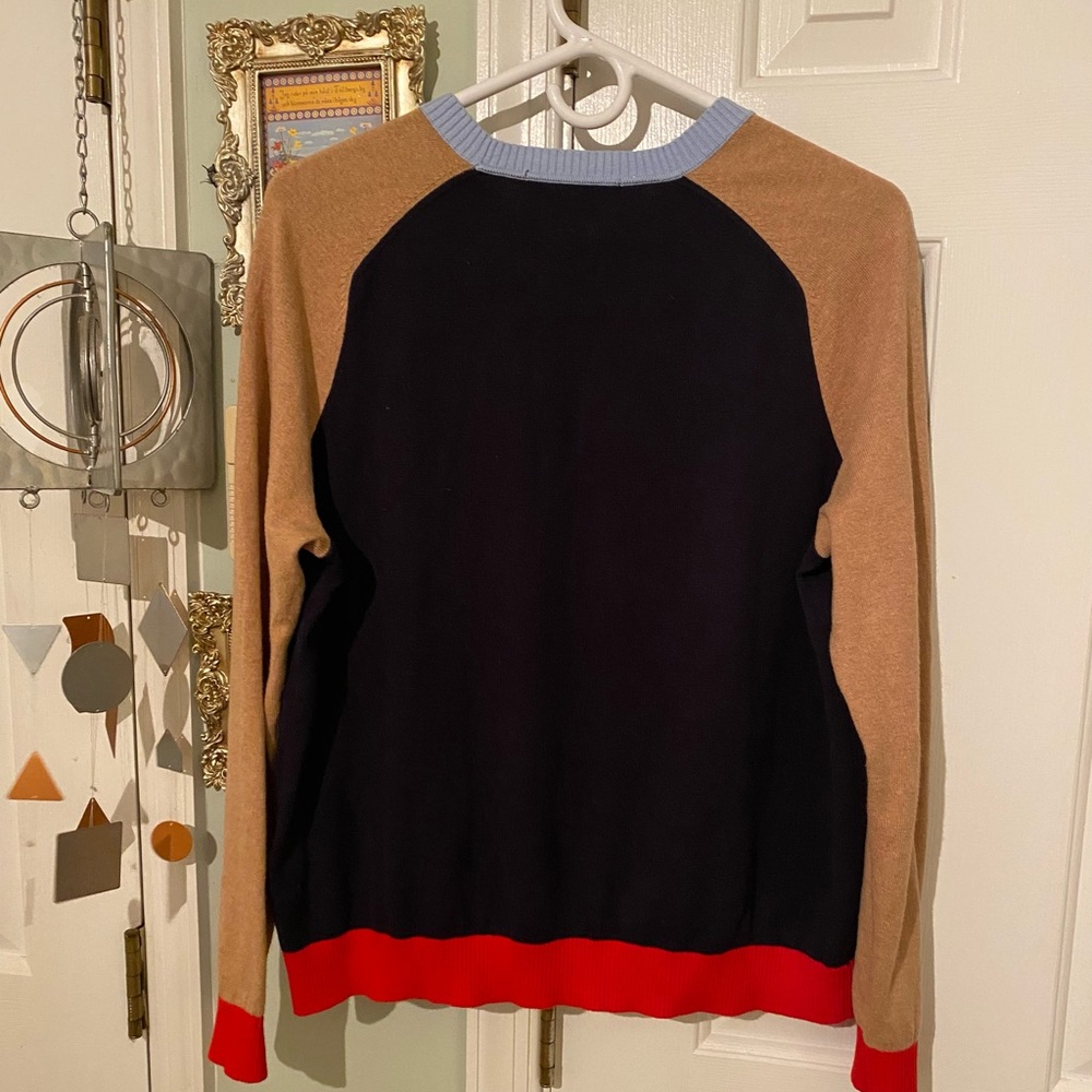 Boden Meg Saddle Sleeve Sweater Blue/Brown/Red Size M Cotton & Cashmere - Picture 3 of 6